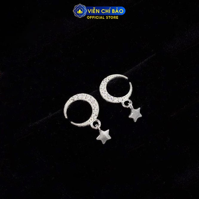 Bông tai bạc nữ trăng sao đính đá chất liệu bạc 925 thời trang phụ kiện trang sức nữ Viễn Chí Bảo B400004