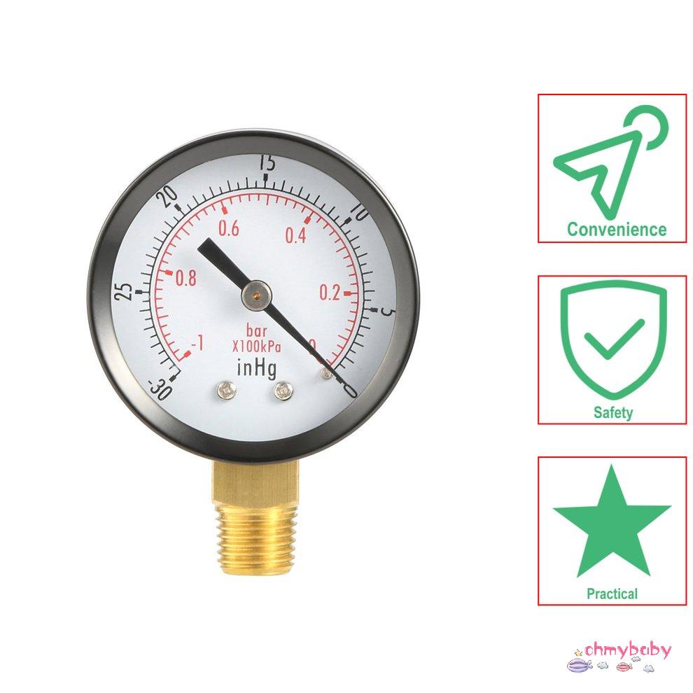 Đồng hồ đo áp suất chân không tiện ích khô bằng thép 1/4 "NPT Gắn dưới -30HG / 60PSI [8/4]