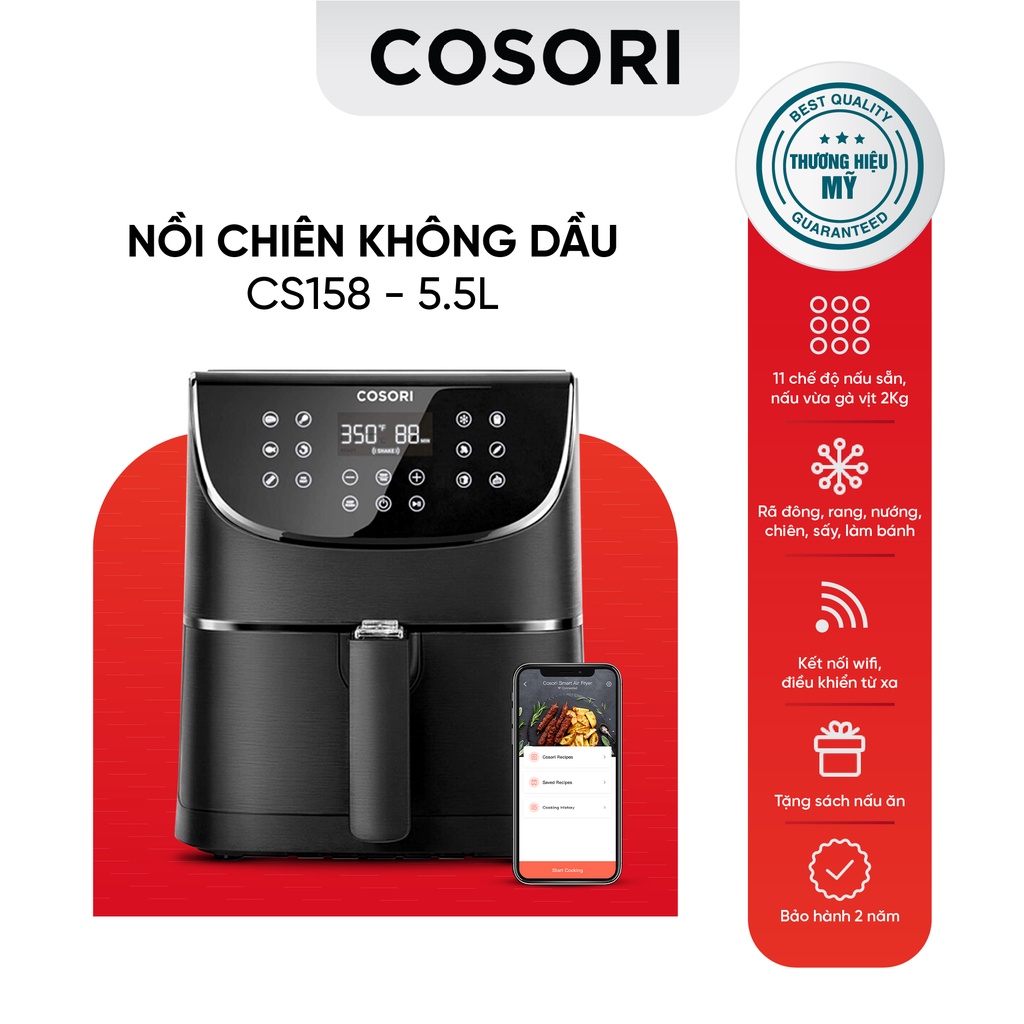 Nồi chiên không dầu Cosori Pro Smart CS158-AF (5,5 lít) -Kết nối wifi-Bảo hành chính hãng 2 năm