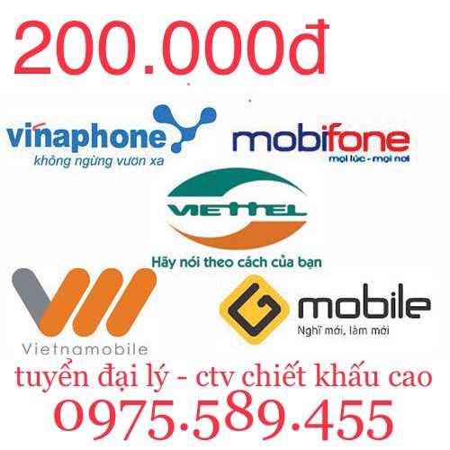 thẻ vina - viettel- mobi - Vietnamobile 200k
