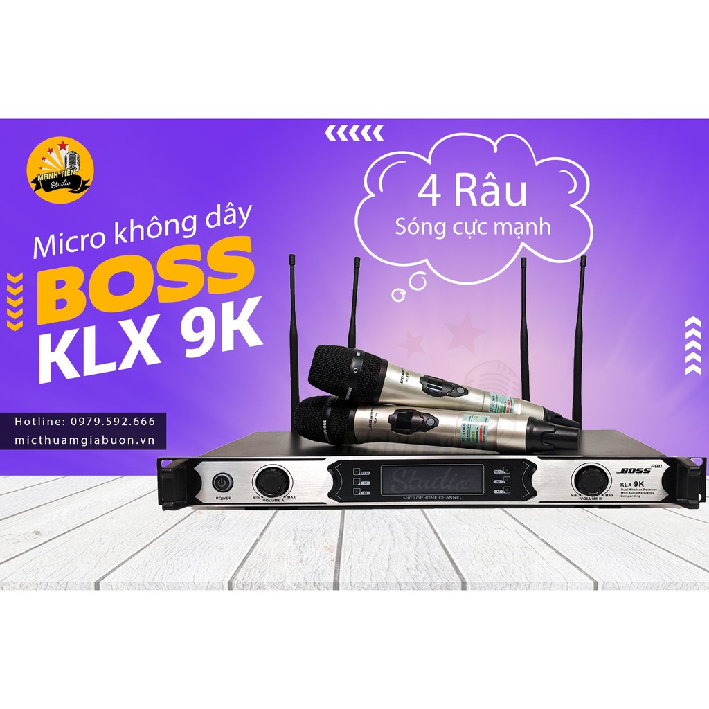 Micro không dây hát karaoke Boss KLX 9K 4 râu bắt sóng xa micro nhẹ chất lượng tốt bảo hành 12 tháng