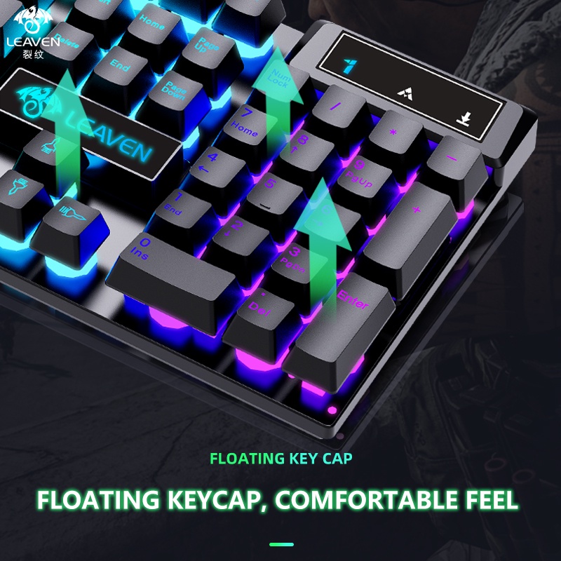 Bàn phím máy tính Bộ bàn phím và chuột LEAVEN D320 hiệu ứng ánh sáng RGB Bàn phím chơi game văn phòng giá siêu rẻ
