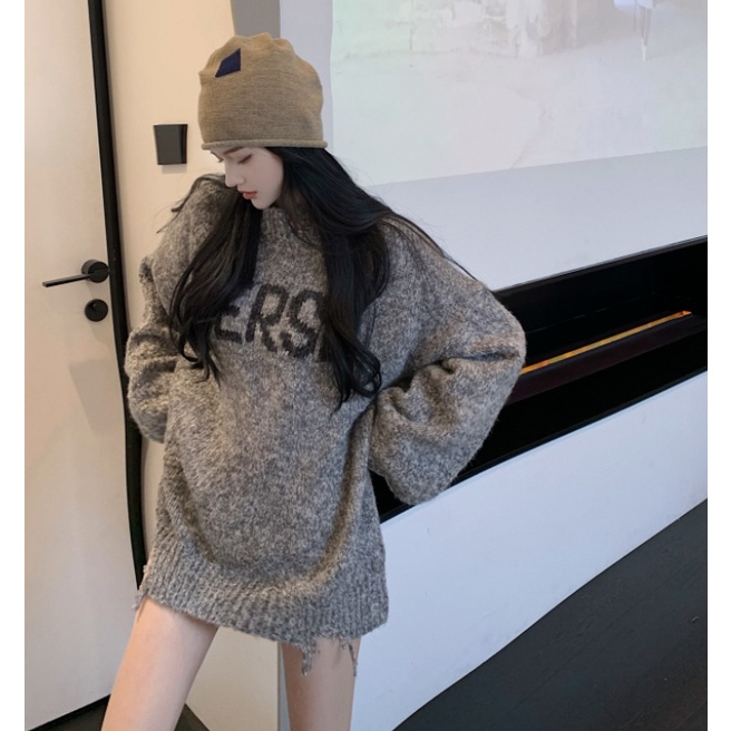 Áo len chui đầu dáng rộng in chữ thiết kế cá tính thoải mái