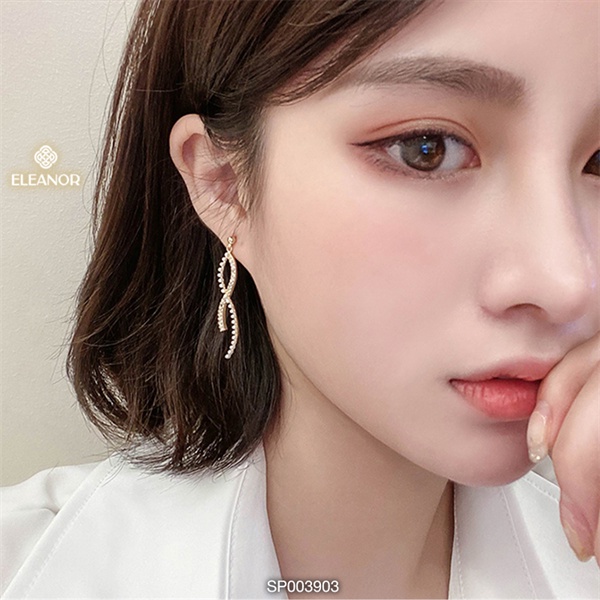 Bông tai nữ dáng dài Eleanor Accessories ngọc trai nhân tạo đính đá hình lượn sóng phụ kiện trang sức 3903
