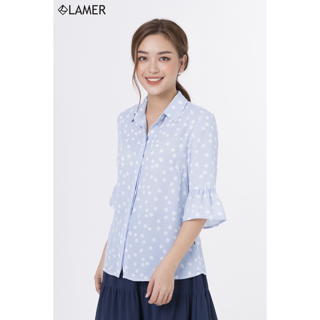 Áo sơ mi tay chuông LAMER L61H19Q005 (Xanh da trời/Be)