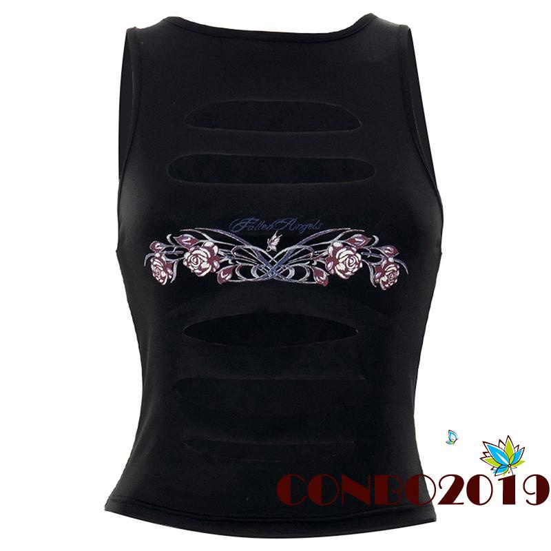 Áo Croptop Sát Nách Cổ Tròn In Họa Tiết Hoa Hồng Thời Trang Cho Nữ