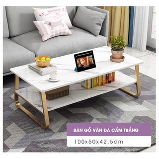 Bàn trà sofa vân gỗ cẩm thạch mặt đá chân sắt, bàn trà ngồi bệt phòng khách phong cách hiện đại góc chân bo trò