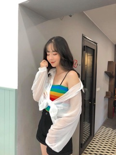 Áo sơ mi voan mỏng khoác ngoài
