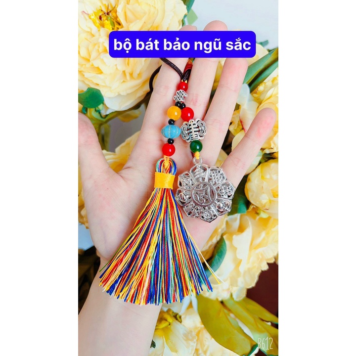 Dây chỉ ngũ sắc thái tuế tam tai giải hạn - bát bảo kèm ngũ sắc trợ may mắn treo xe