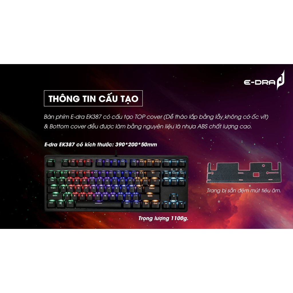Bàn phím cơ E-DRA EK387L Rainbow Huano Switch - Hàng chính hãng