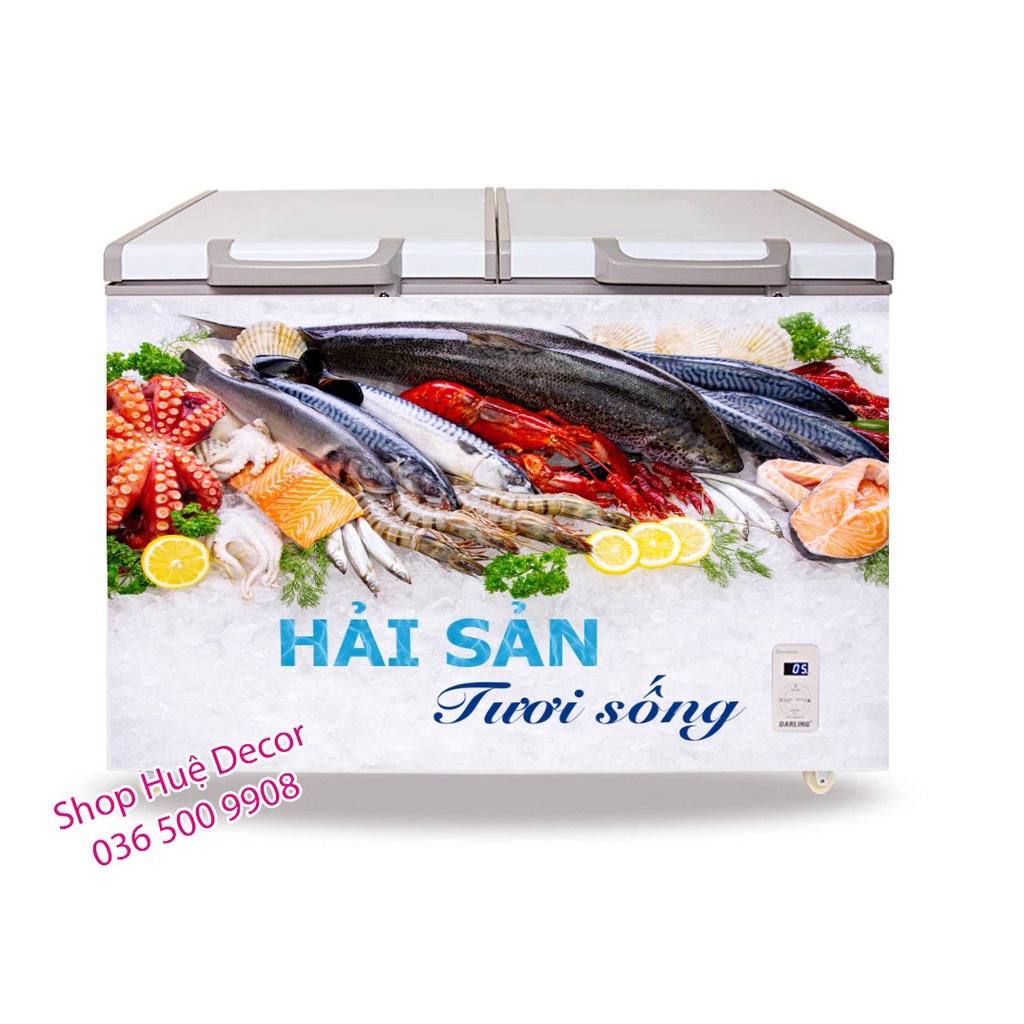 Miếng dán tủ lạnh nằm thủy hải sản, chất liệu decal chống nước siêu bền, sẵn keo
