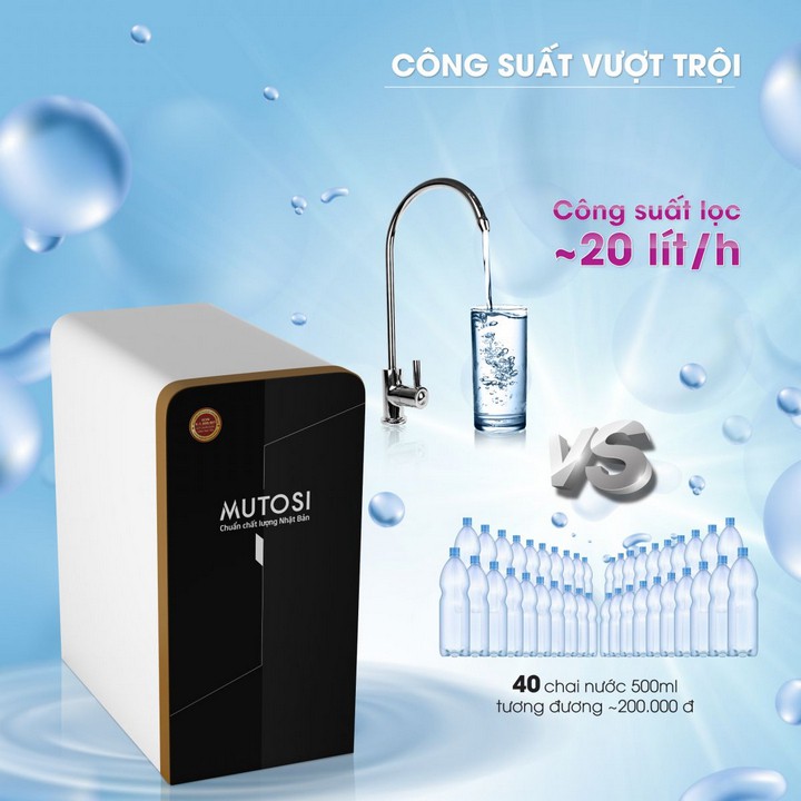 Máy lọc nước RO Mutosi MP-370U nhỏ gọn, 7 cấp lọc, công suất 20L/h -Tặng nồi cơm điện-  Hàng chính hãng