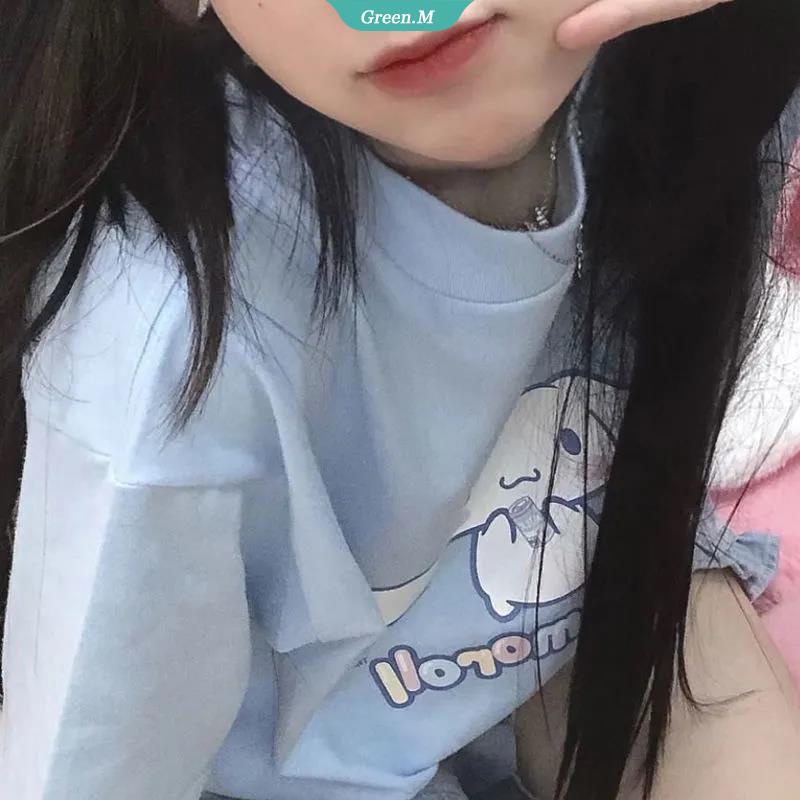 New Women Casual Loose Oversized T Shirt Cartoon Cinnamoroll Printed Three Quarter Sleeve Tee Shirt Female Streetwear