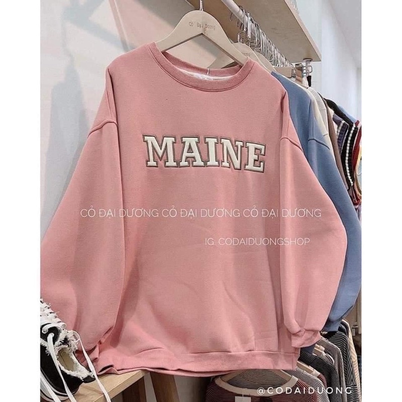 Áo Nỉ Sweater Nữ Unisex Form Rộng Tay Bồng Basic In Chữ MAINE HUDUSTORE