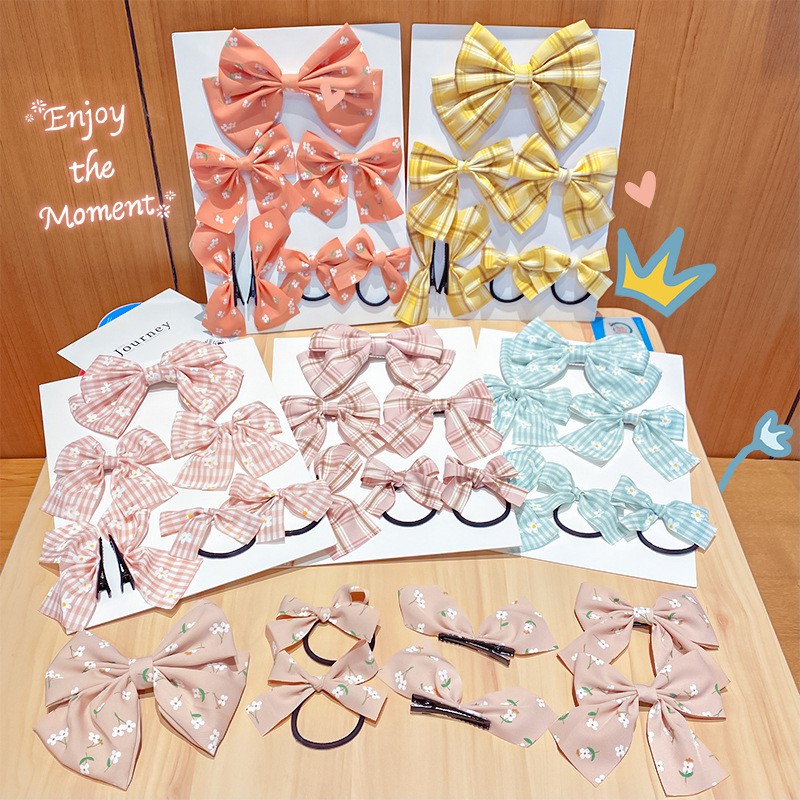 Set 5 kẹp tóc Kiểu Nơ Vải Satin Phong Cách Hàn Quốc Cho Nữ Mã 04