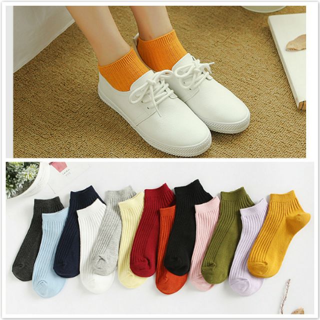 Vớ Lửng Trơn Nữ Tất Vớ cổ Ngắn Tất Vớ Hàn Nhật Vớ Cổ Ngắn Nam Nữ Cotton Phong Cách Ulzzang