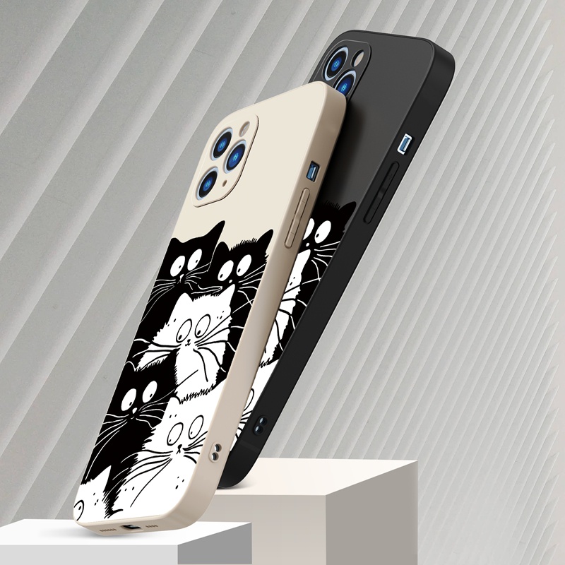 Ốp lưng iphone Ốp điện thoại Suntaiho silicon mềm hình mèo trắng đen cho iPhone 13 12 11 Pro Max X XR Xs Max 7 8 Plus 12mini 13mini