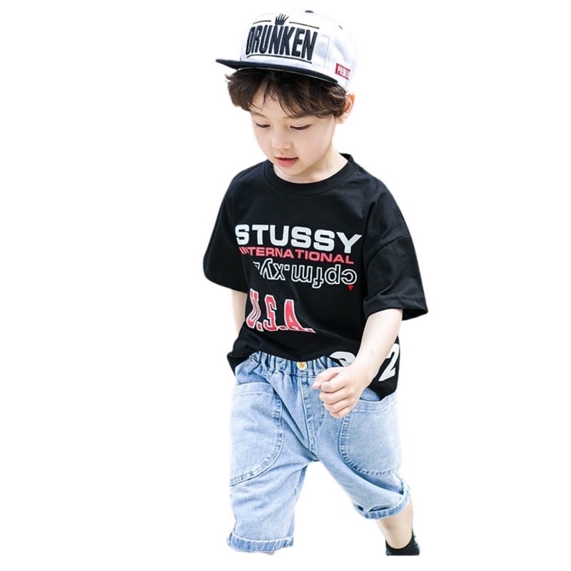 Áo cộc tay bé trai 10-35kg chất liệu cotton thoáng mát cho bé usa