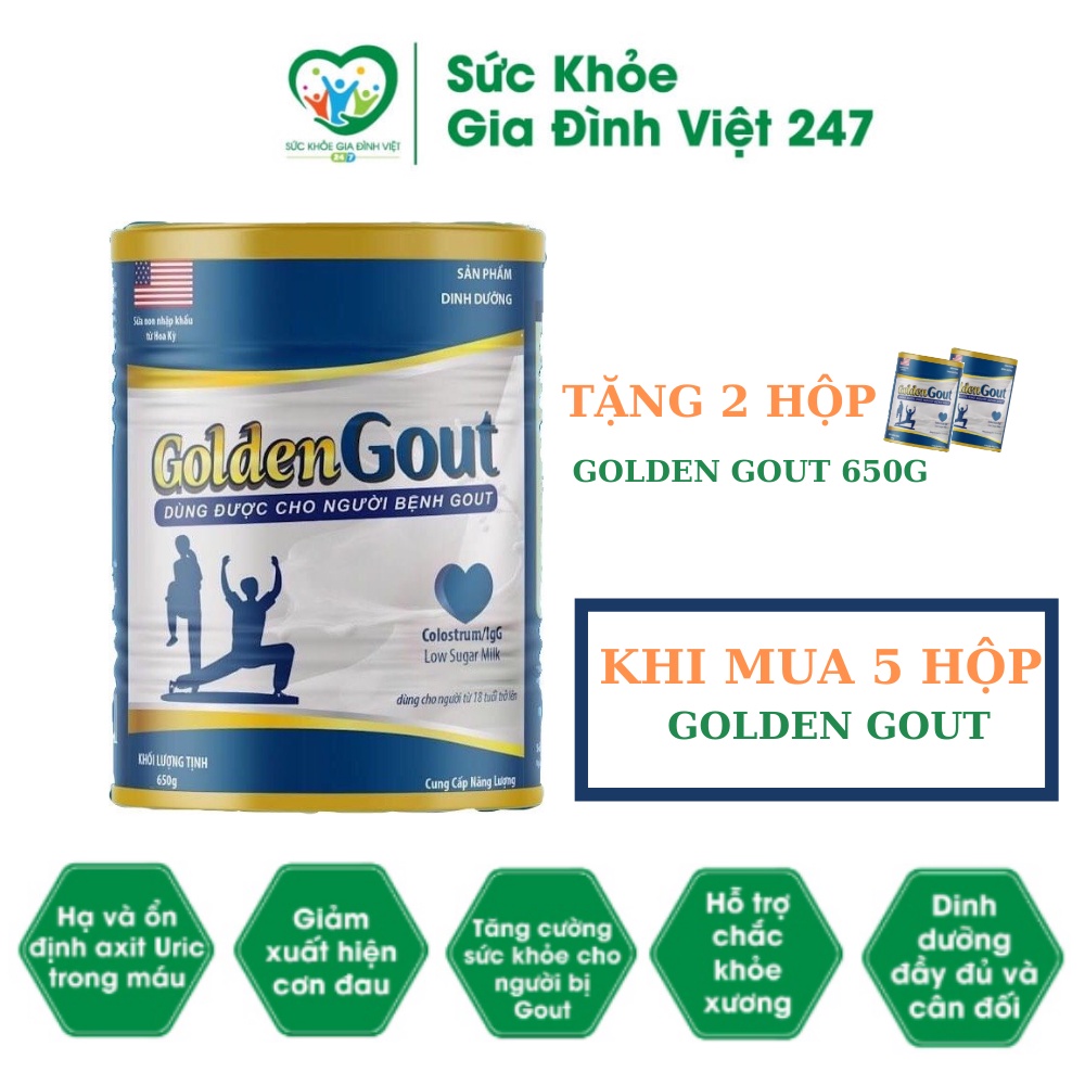 [MUA 5 TẶNG 2] Combo 5 Hộp Sữa Bột Golden Gout - 650g / Hộp - Sữa Non Dinh Dưỡng Cho Người Bị Gout Suckhoegiadinhviet247