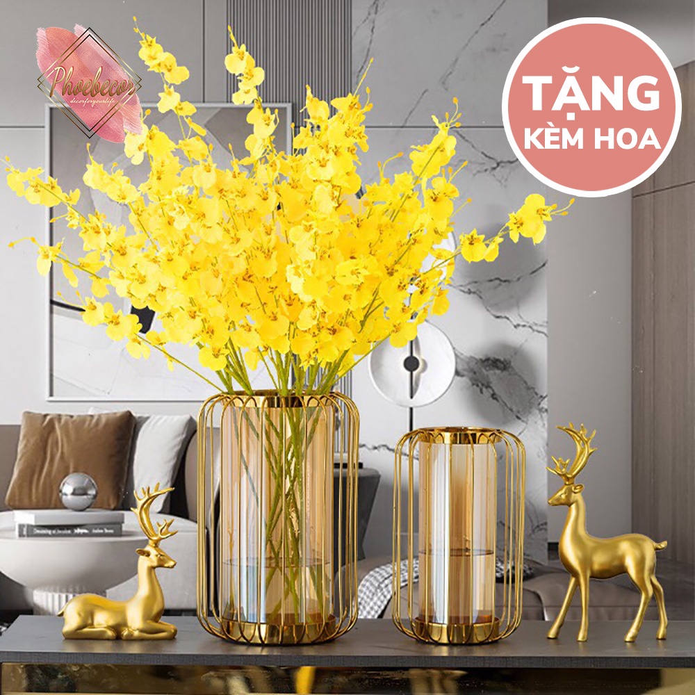 Bình hoa thủy tinh bọc kim loại mạ vàng cao cấp - PB21