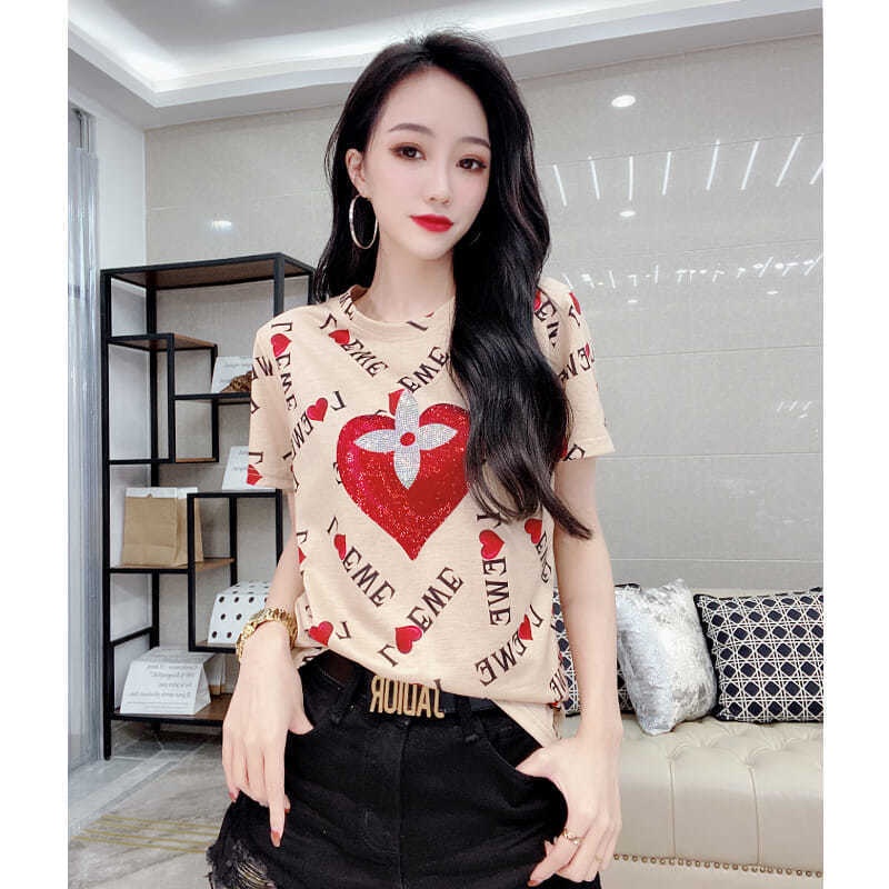 Áo Thun Ngắn Tay Dáng Rộng In Chữ Phong Cách Châu Âu Thời Trang Mùa Hè Cho Nữ