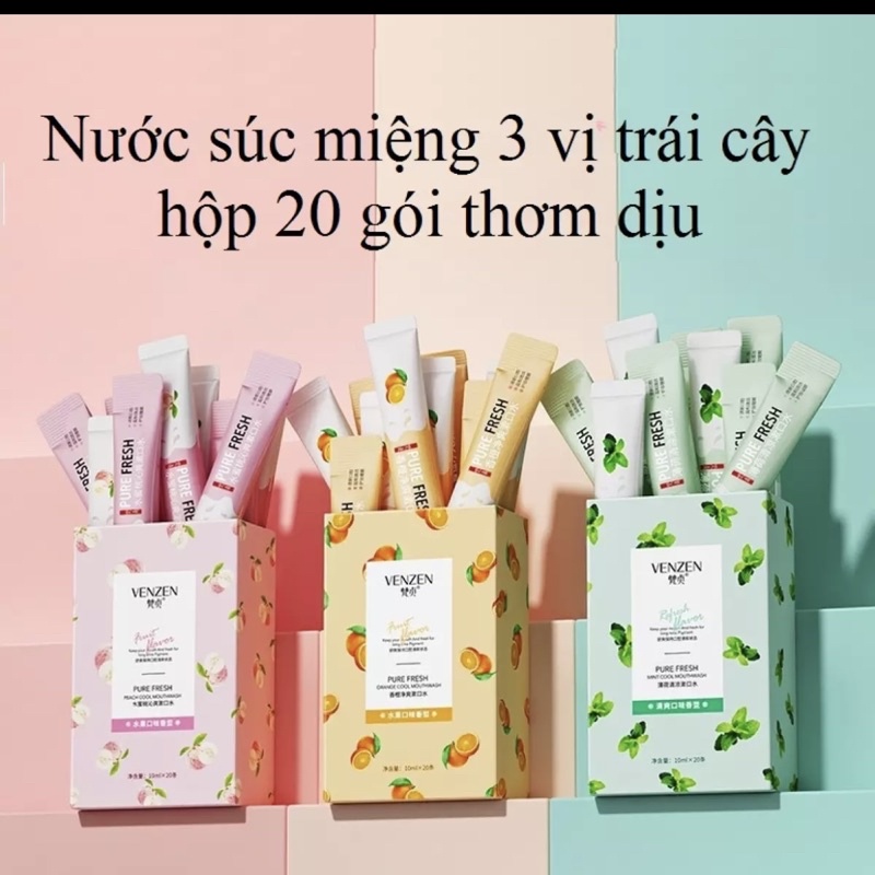 Nước súc miệng Venzen loại bỏ 99% vi khuẩn và mảng bám, nước súc miệng dạng gói tiện lợi giữ hơi thở thơm mát