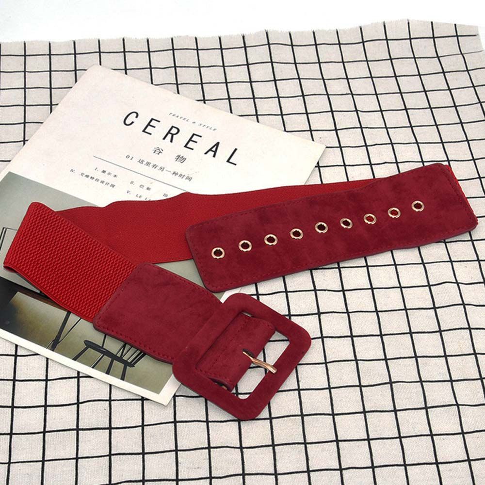 Thắt lưng co giãn khóa kim loại hình học màu đen/đỏ/xám/đỏ phong cách vintage có thể điều chỉnh cho nữ