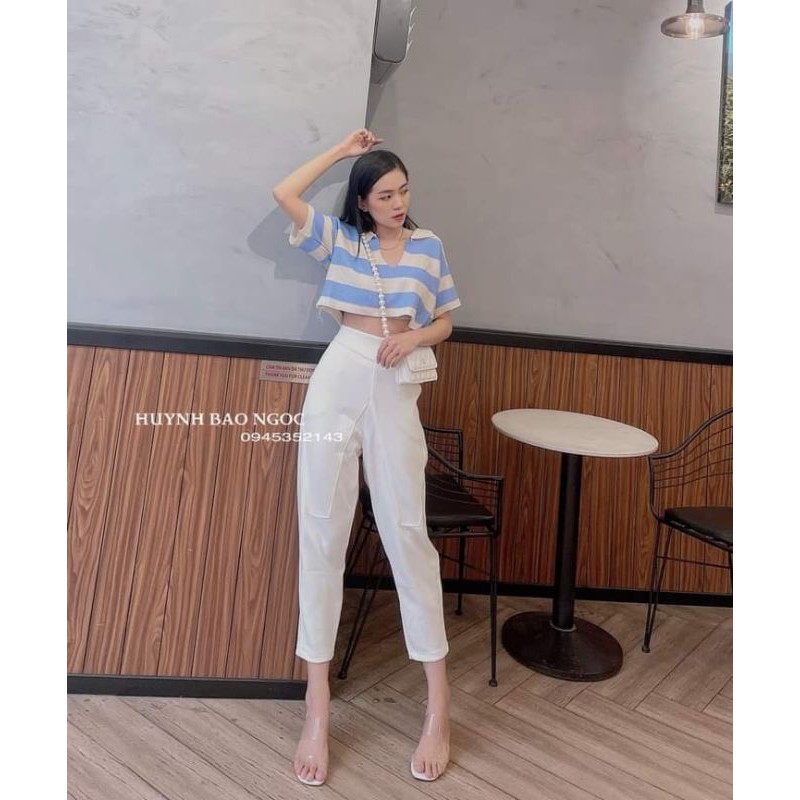 Áo len croptop kẻ ngang hàng QC