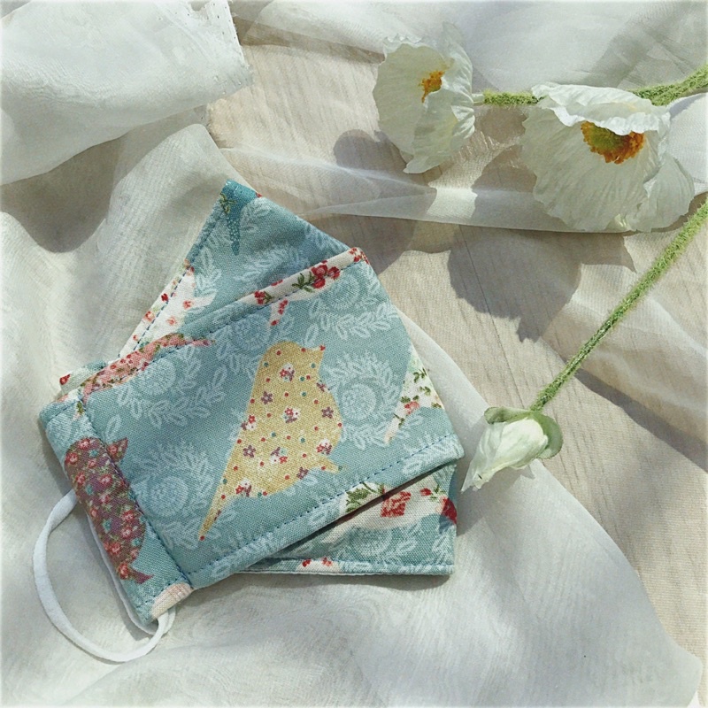 Khẩu trang nữ 3D thô cotton hoa nhí vintage dây điều chỉnh