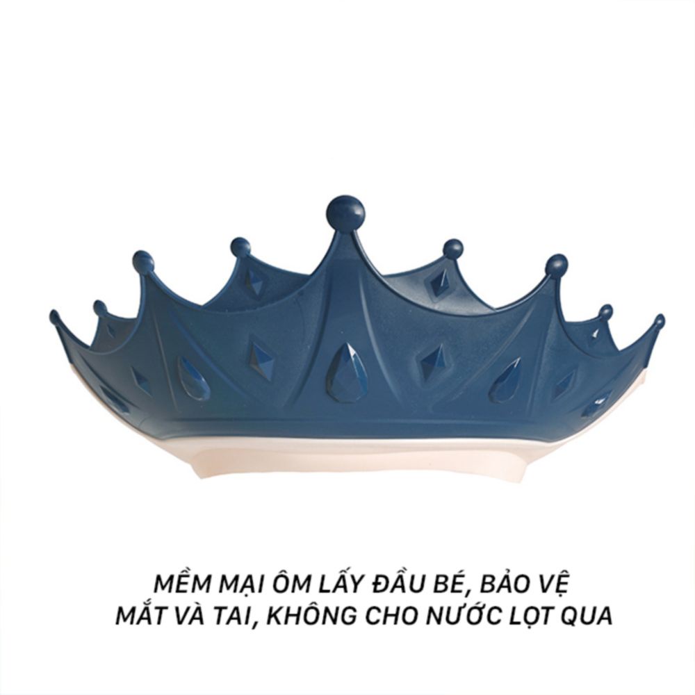 Mũ gội đầu chắn nước bảo vệ tai và mắt hình vương miện, nón tắm có thể điều chỉnh vòng đầu, chất liệu PP + TPE cao cấp