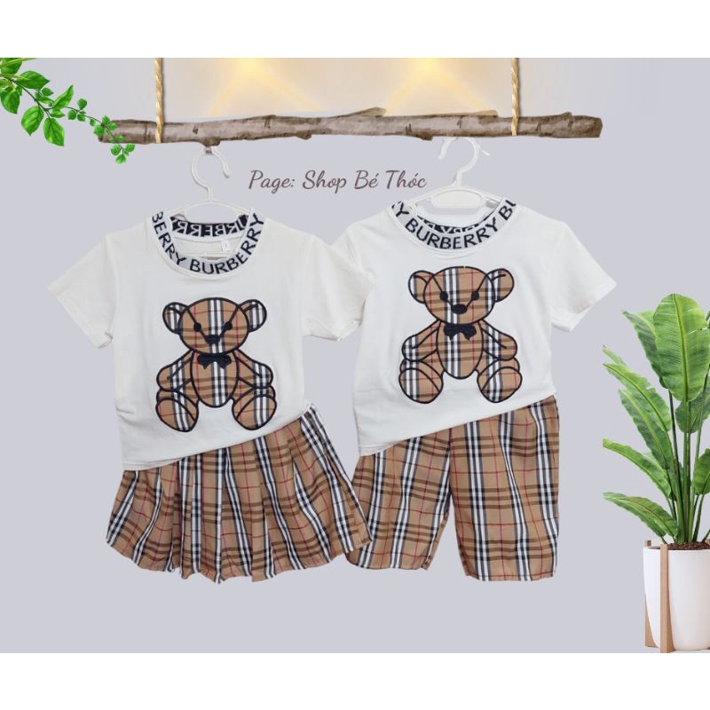 (Xả kho) Set cặp quần áo cộc bé trai bé gái cotton tàu, hình thêu, hàng cao cấp, loại 1