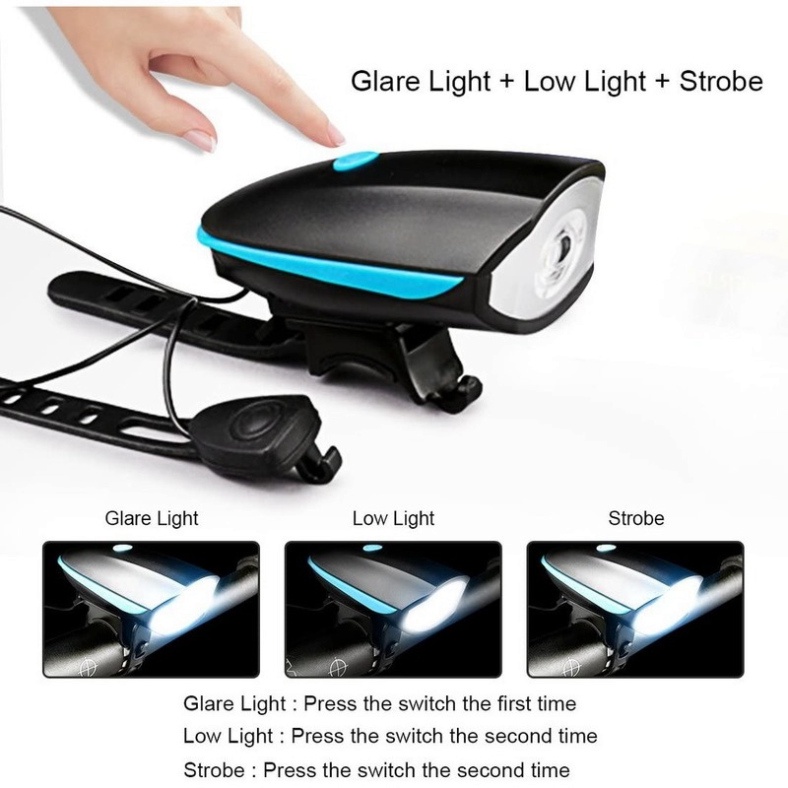 Đèn pha xe đạp có còi với cổng sạc USB chống nước DANA