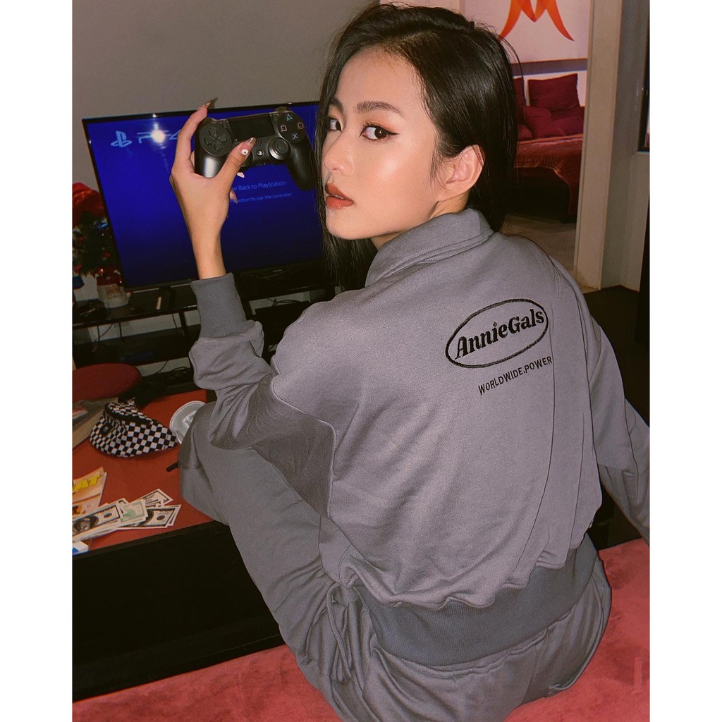 Anniegals - Áo nỉ xám - Grey Zipper Hoodie | BigBuy360 - bigbuy360.vn