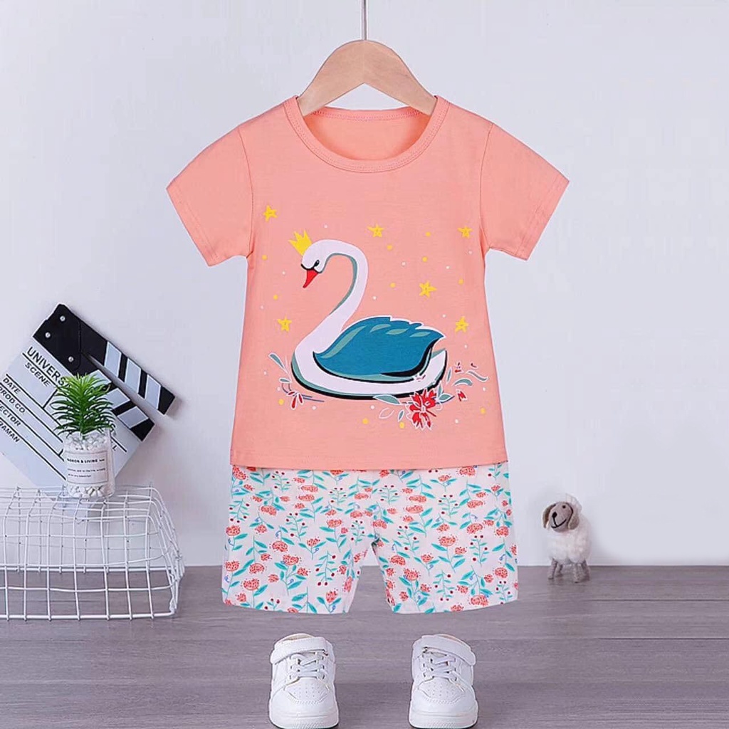 Đồ bộ bé gái - Bộ thun cotton xuất Hàn cộc tay cho bé gái từ 7 - 22kg