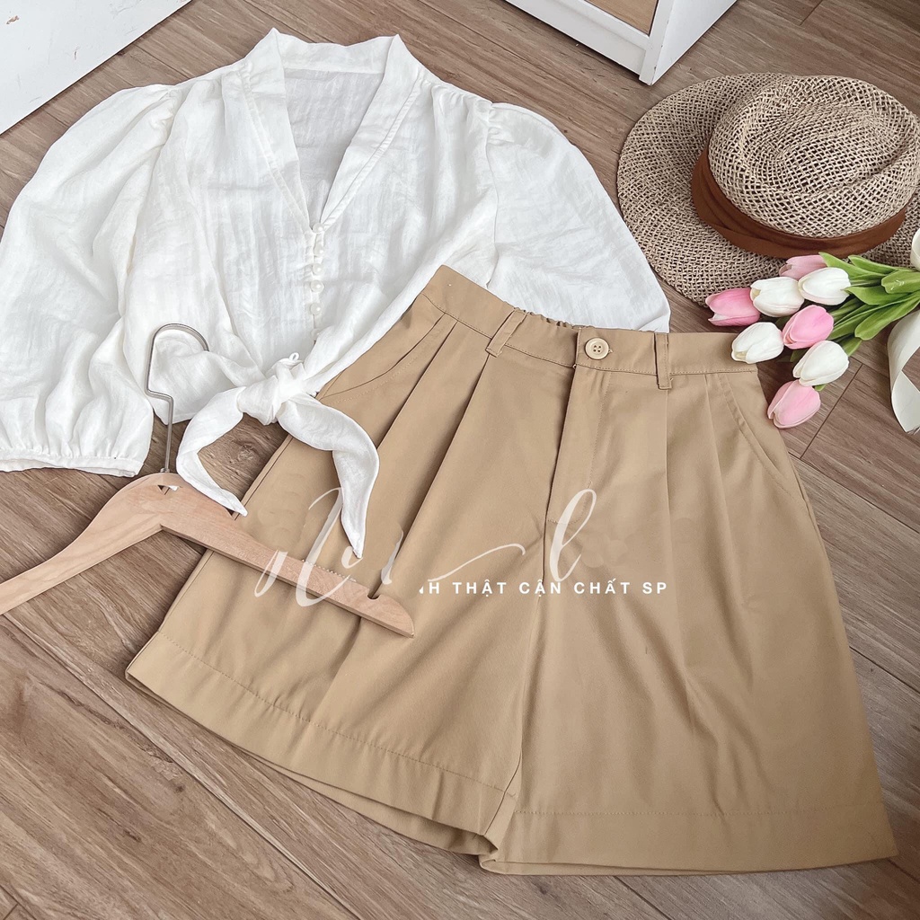 QUẦN SORT TÂY NỮ LƯNG CAO VẢI TUYẾT MƯA 1 NÚT PHỐI LƯNG THUN SAU LAI CUỐN MÀU BE ĐEN NÂU BÒ LƯNG CO GIÃN HADI