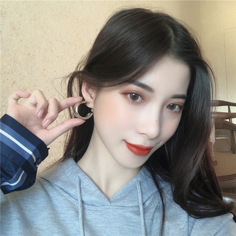 Bông Tai Mạ Bạc 925 Hình Tròn Đơn Giản Cá Tính