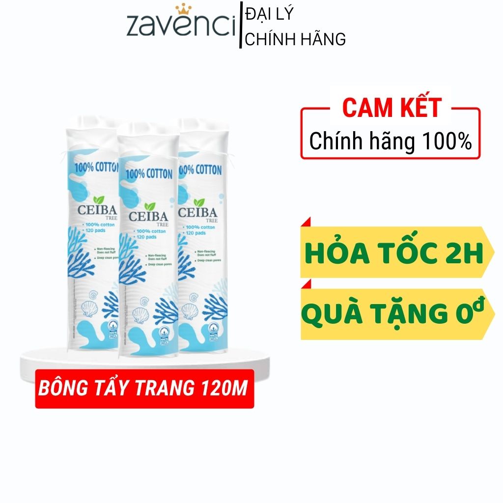 Bông tẩy trang Ceiba Cotton tiết kiệm dung dịch chăm sóc da 120 miếng - ZAVENCI Official