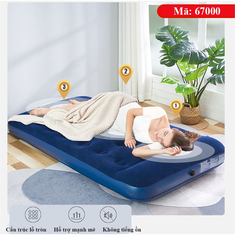 Đệm hơi Nêm bơm hơi Bestway cao cấp tặng kèm bơm điện 2 chiều Size 185x76x22cm phù hợp cho 1 người