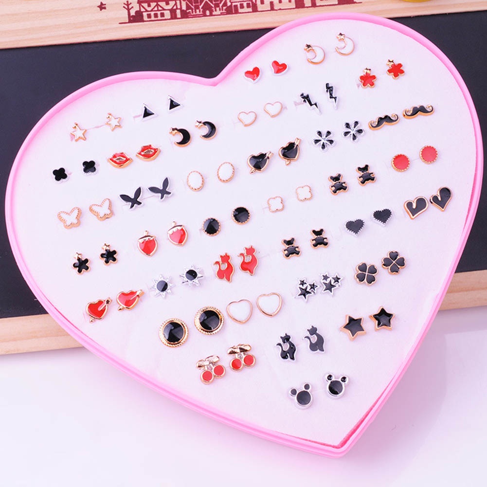 Hộp 36 đôi khuyên tai nhiều kiểu dáng mini đáng yêu thời trang dành cho nữ