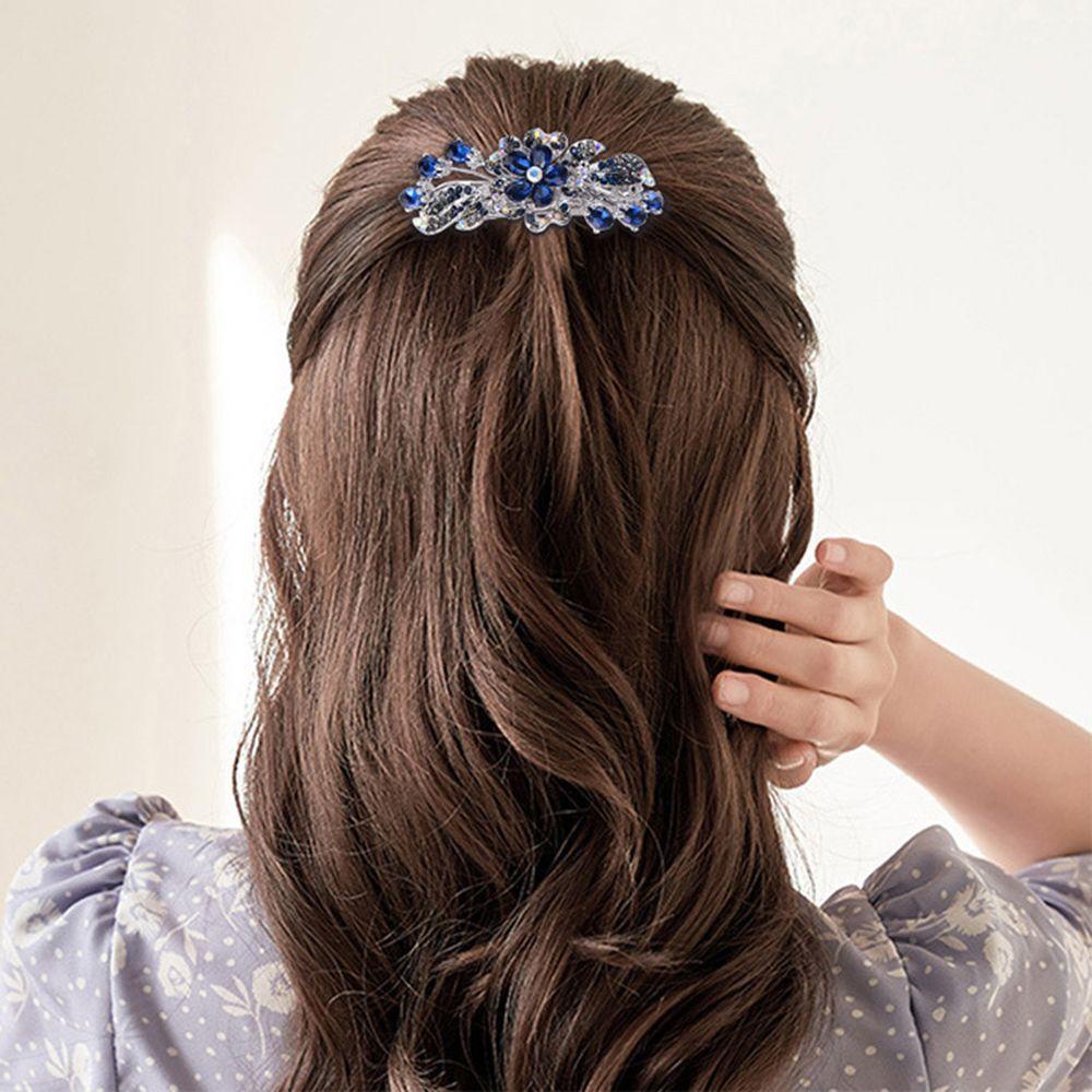 Kẹp Tóc Đuôi Ngựa Hình Hoa Đính Đá Phong Cách Vintage Đơn Giản Giá Đỡ