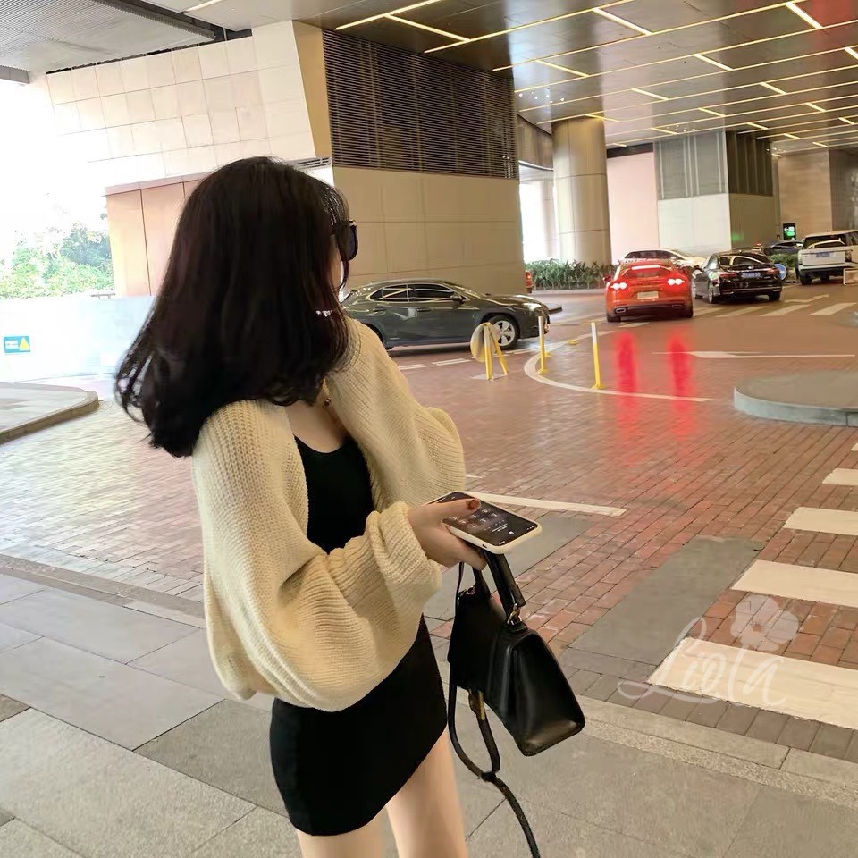 Áo khoác cadigan croptop len đan tay bồng dài ( hàng QC loại 1) LIOLA