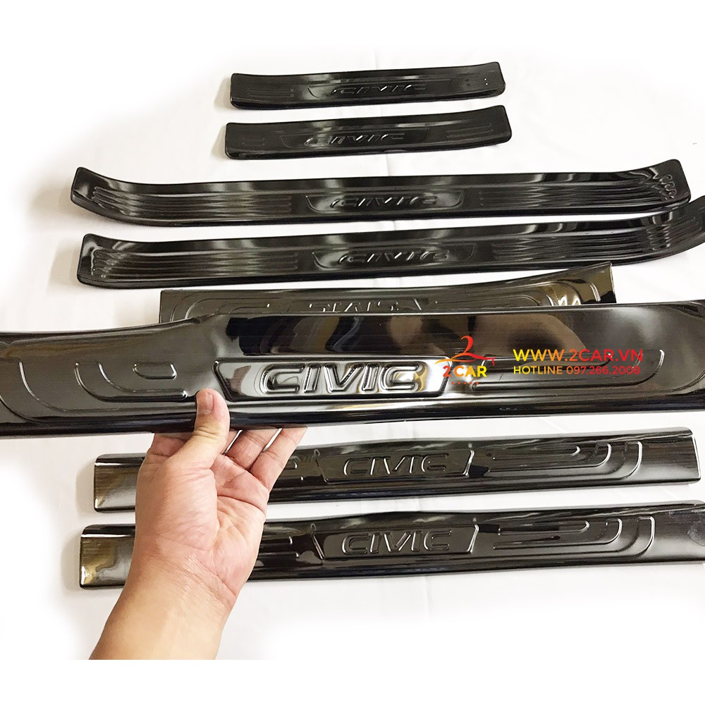 Ốp Bậc Cửa, Nẹp Bước Chân Trong Ngoài Xe Honda Civic 2016 2017 2018 2019 2020 2021, chất liệu Titan