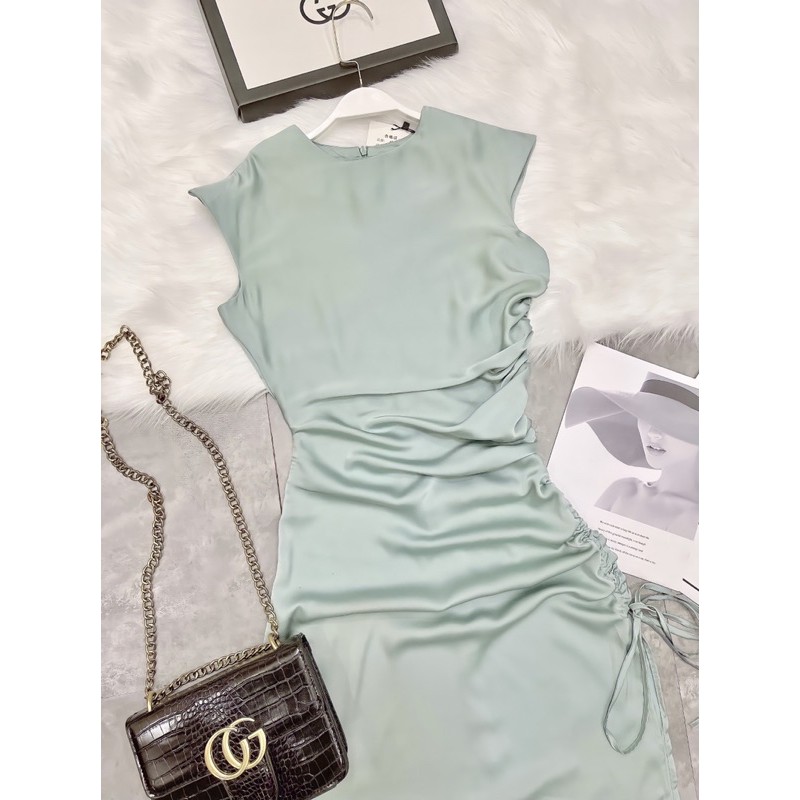 BÁN SỈ VÁY LỤA TAY HẾN RÚT SƯỜN MÀU XANH NGỌC CHO NỮ | BigBuy360 - bigbuy360.vn