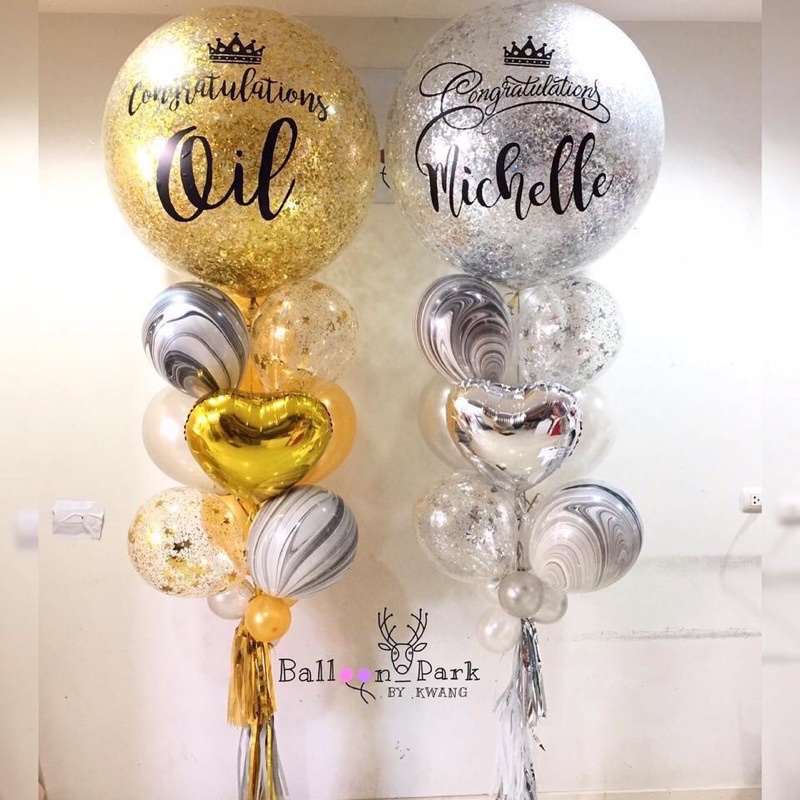 Combo bóng jumbo kim tuyến in chữ decal kèm nguyên liệu tự làm