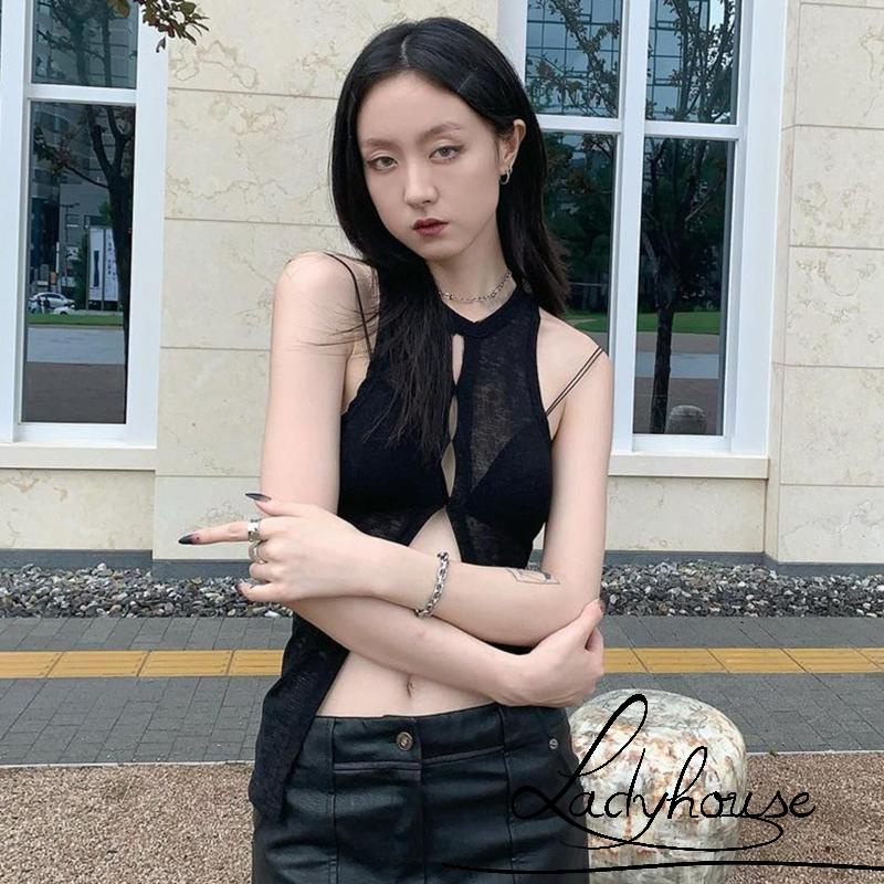 Áo Thun Lưới Không Tay Cổ Tròn Màu Trơn Thời Trang Dành Cho Nữ