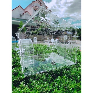 Lồng nuôi hamster giá rẻ, Tặng wheel êm + Bình nước, 27x27x27cm mica trong suốt cao cấp