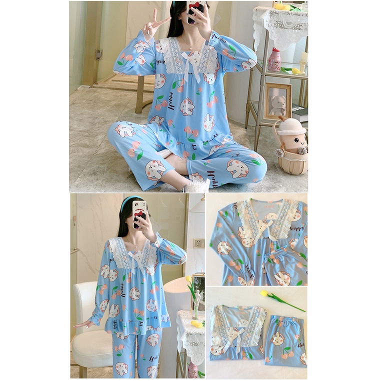 Bộ đồ nữ dài tay dễ thương, chất liệu thoáng mát