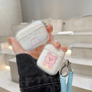 Vỏ bọc trong suốt bảo vệ hình gấu có dây đeo tiện dụng dành cho hộp sạc tai nghe AirPods/ AirPods Pro
