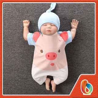 Body cộc tay kèm mũ cho bé trai, bé gái, trẻ sơ sinh heo hồng [BDC3-HỒNG]