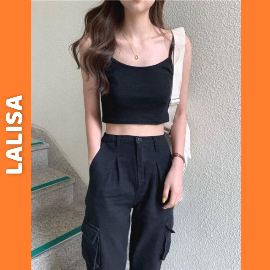 Áo Croptop 2 Dây Nữ LALISA Áo Thun Crt Ôm Body Sexy Hở Lưng Chất Thun Len Gân 4 Màu Đen Đỏ Trắng AO010